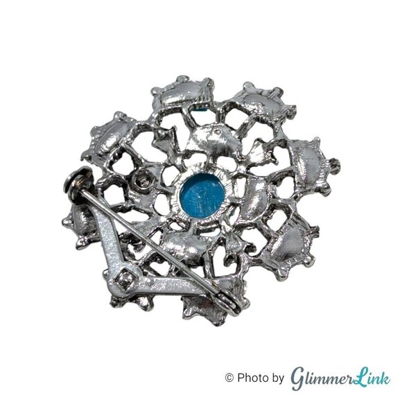 Vintage Southwestern Style Openwork Faux Turquoise Silver Tone Brooch - Picture 5 of 9